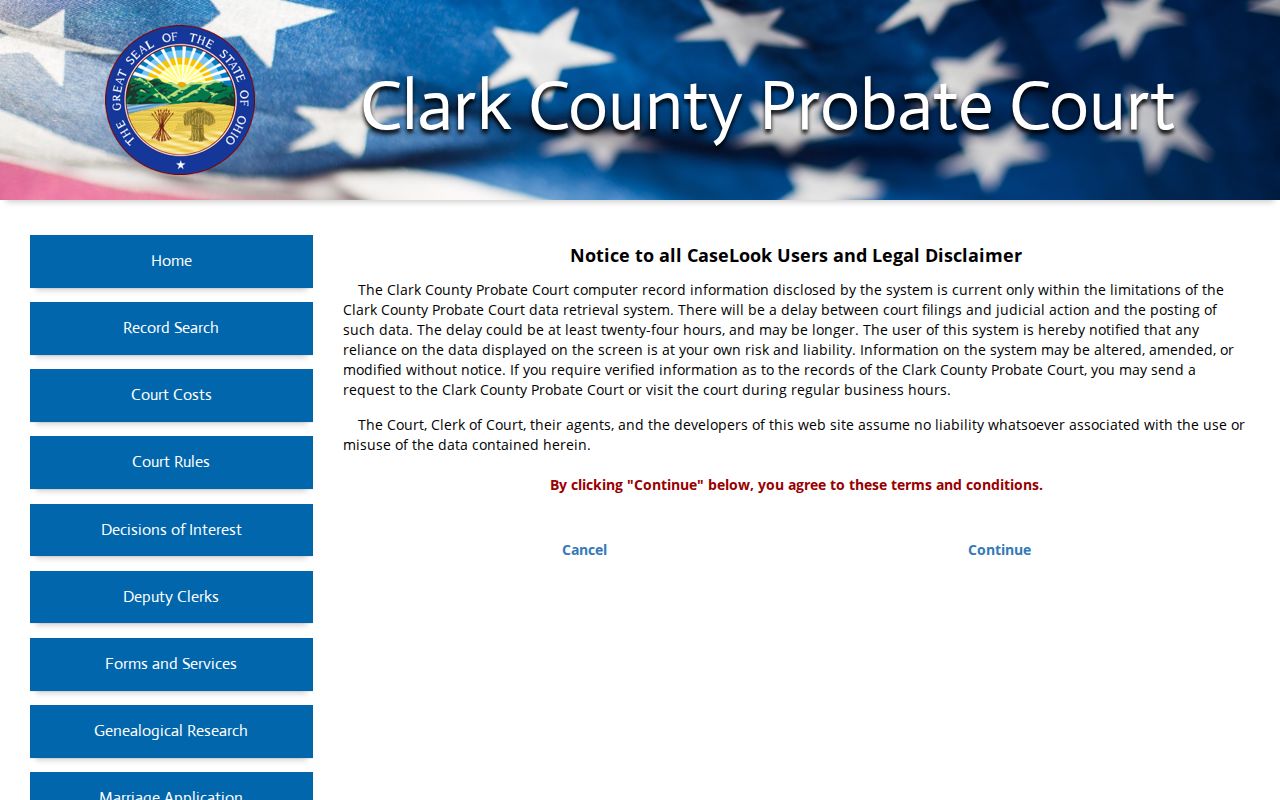 Clark County docket search Probate public record search notice