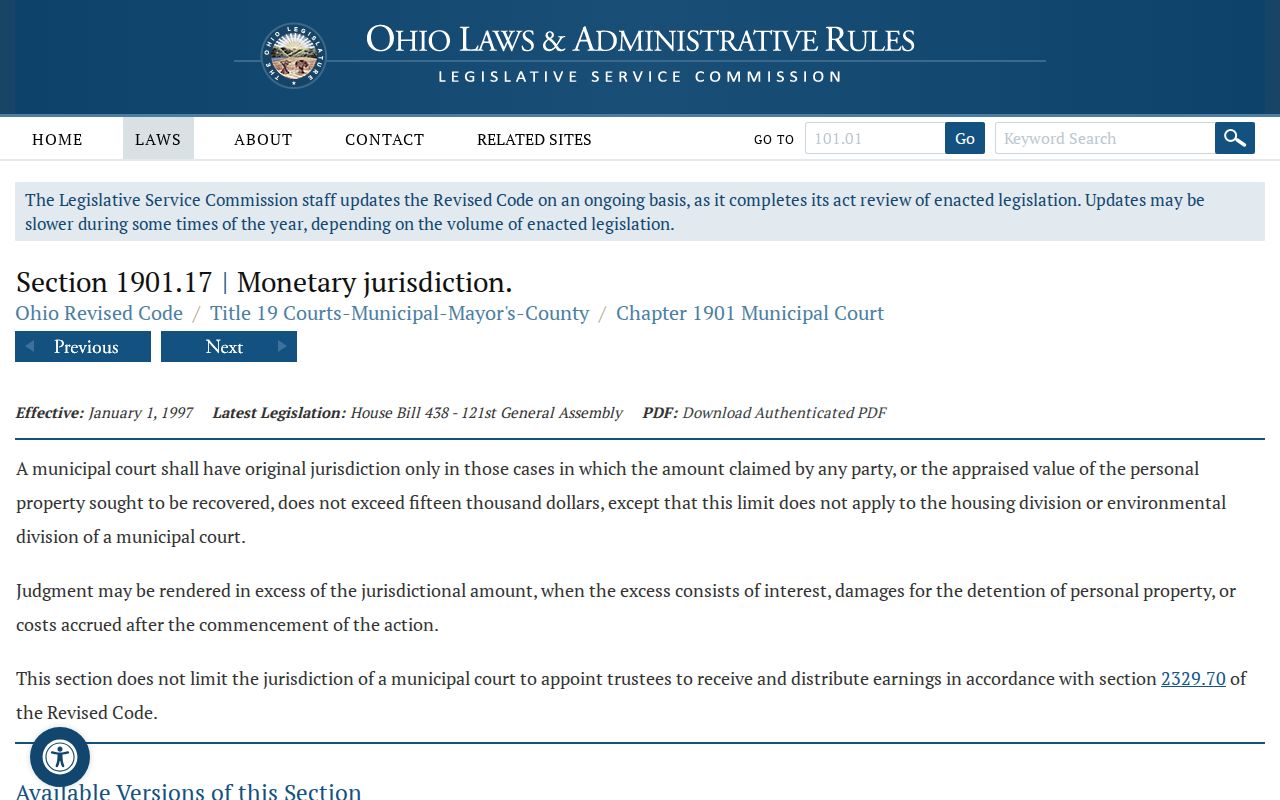 Clark County civil docket Municipal Court civil jurisdiction statute