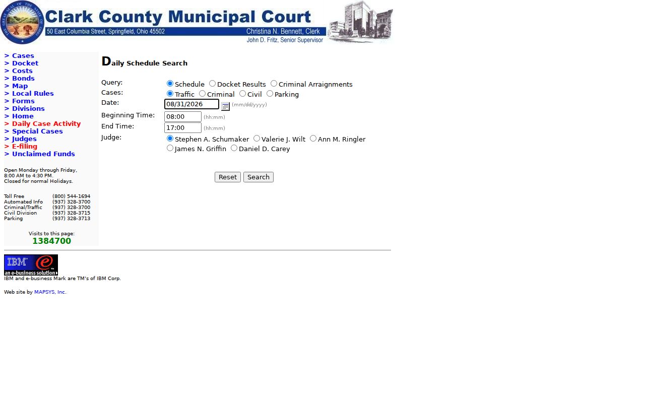 Clark County court schedule Municipal Court daily calendar search