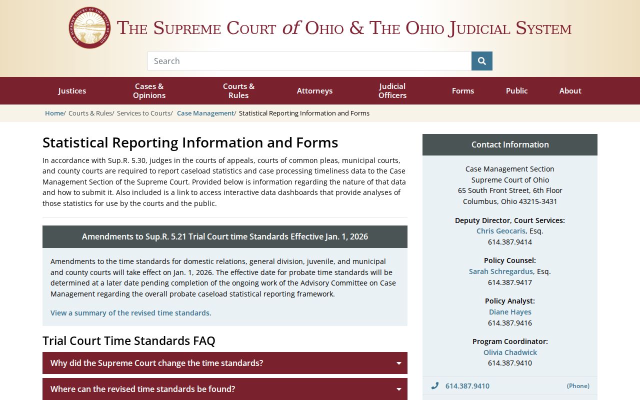Clark County court schedule Ohio judicial statistical reporting source