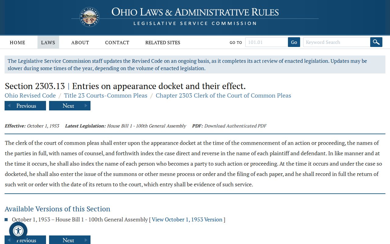 Clark County criminal docket appearance docket statute