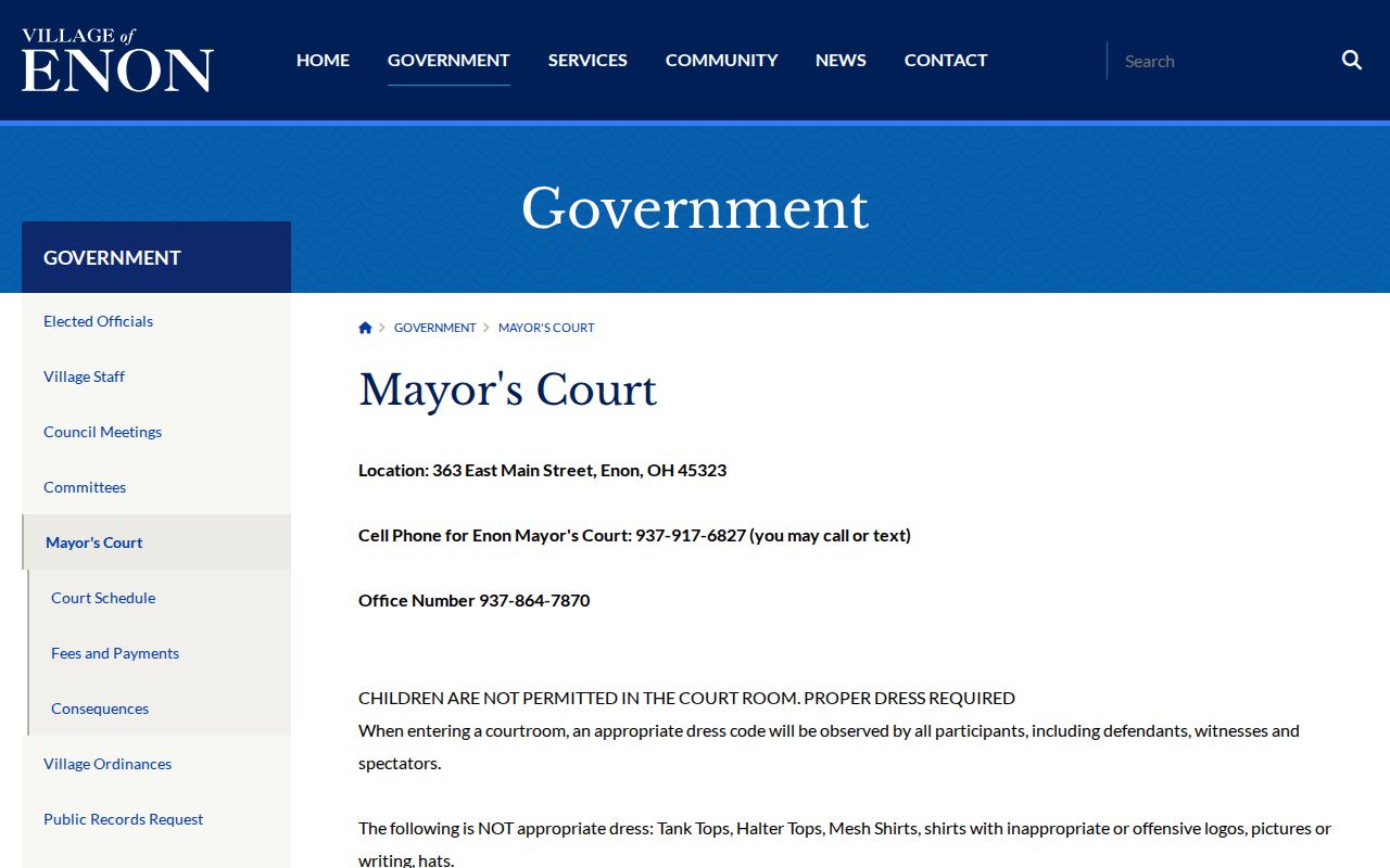 Enon court records source for the Mayor’s Court procedure and location