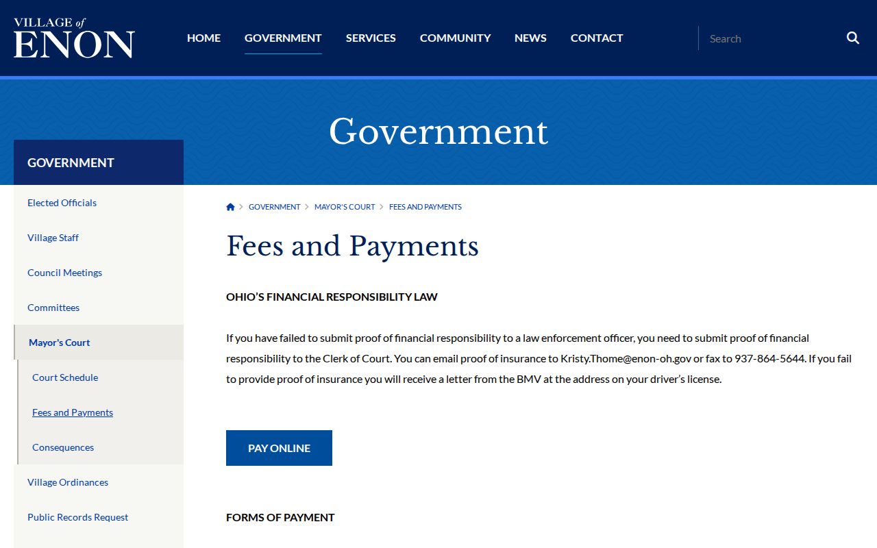 Enon court records source for Mayor’s Court fees and payment rules