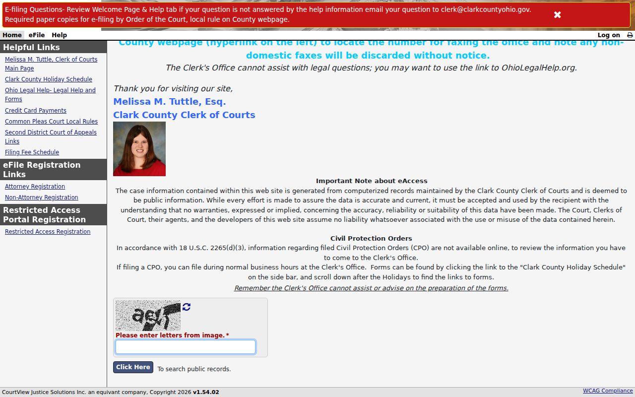 Clark County court docket CourtView public search CAPTCHA screen