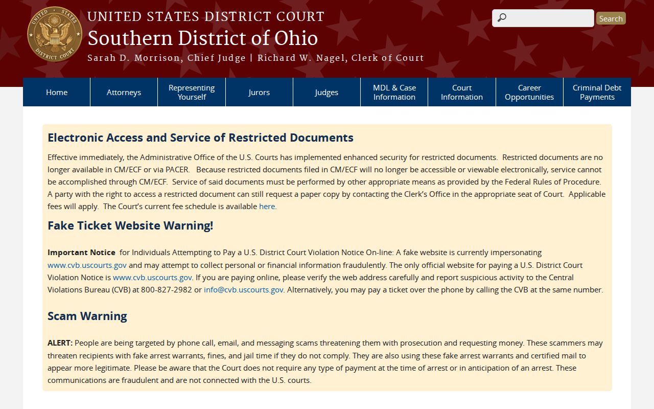 Clark County court docket Southern District of Ohio federal court resource