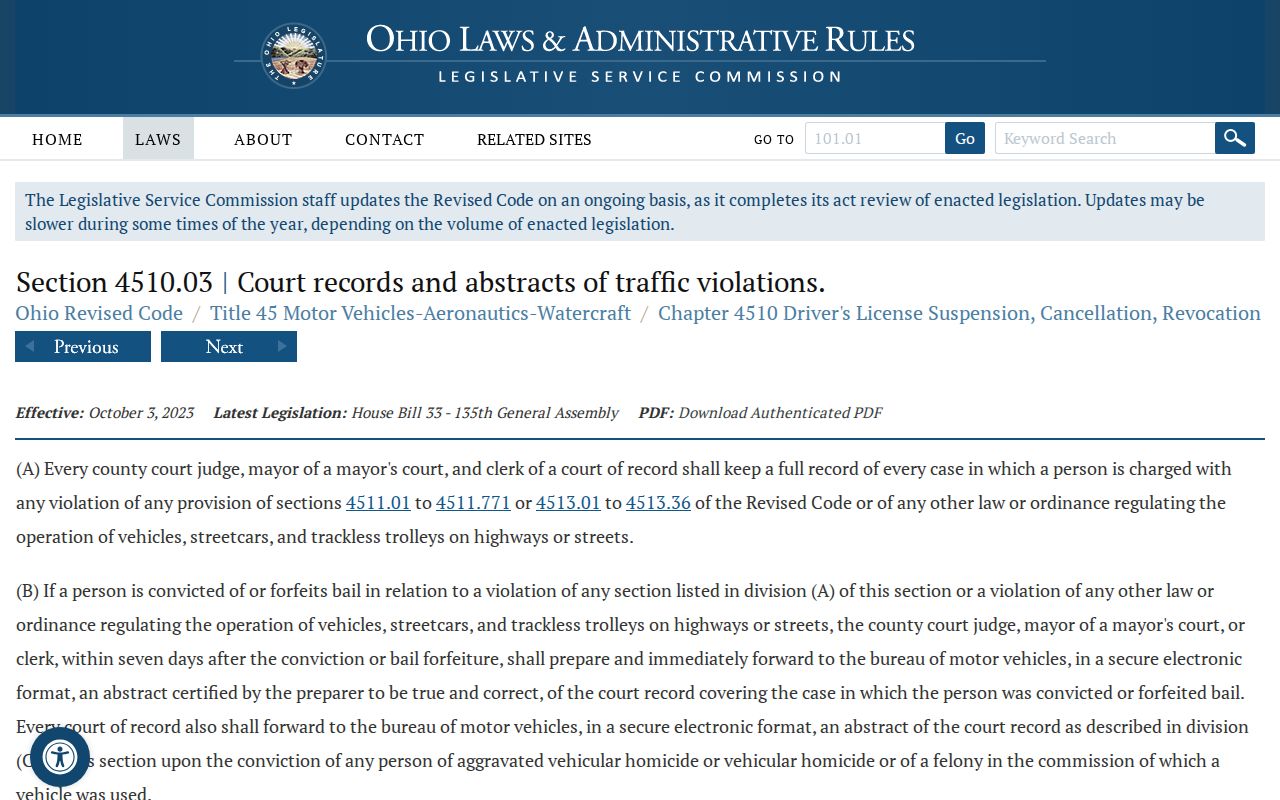 Clark County traffic court record Ohio court transmission statute